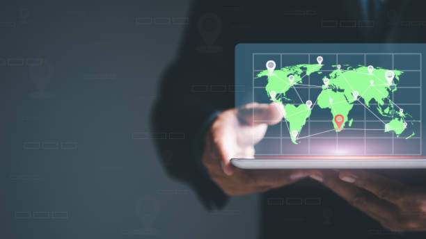 istock business people use online map technology to find a location through the virtual screen. Destination location concept, gps navigation through modern devices. 1423251763
