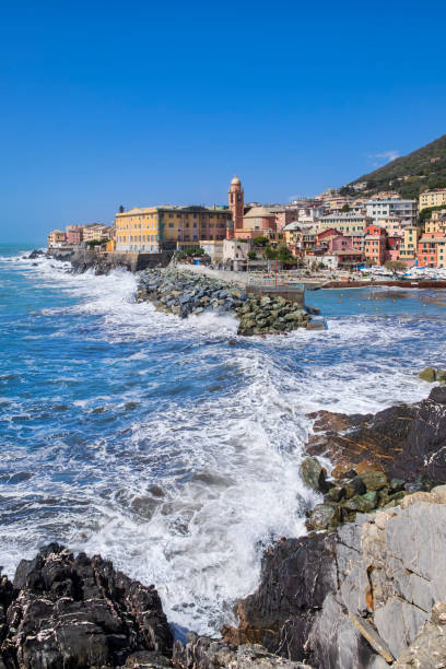 istock Small harbor in Nervi, Genoa, bordered by colorful buildings - Italy 1423252124