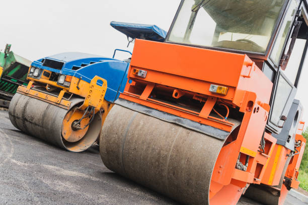 istock Old paver close-up. Road roller. Road construction concept 1423253782
