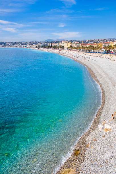 ponchettes public beach in nizza - côte d'azur - city of nice france french riviera promenade des anglais stock-fotos und bilder