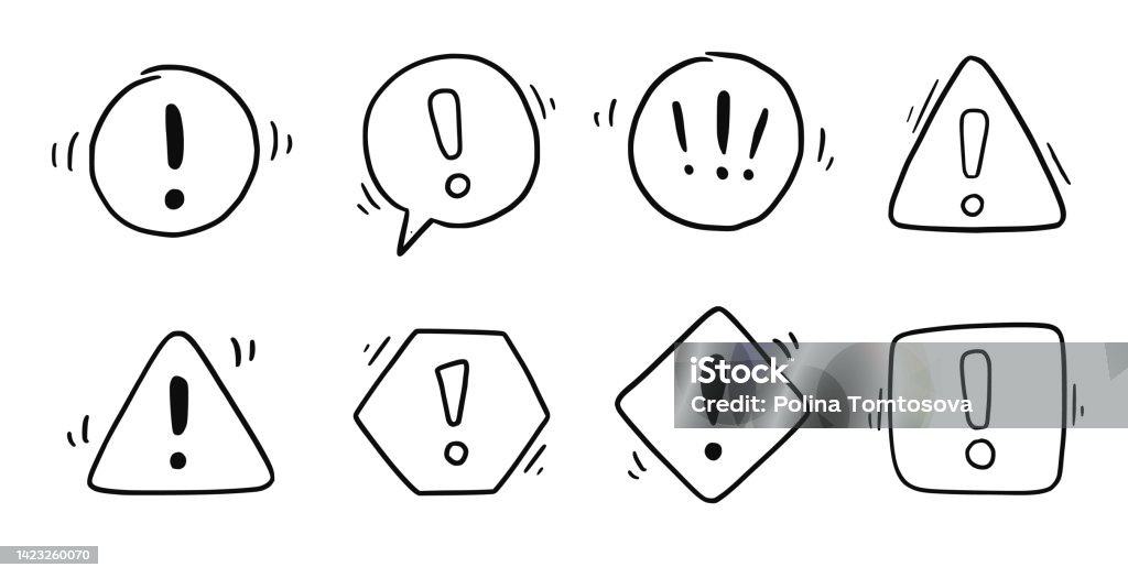 Hand Drawn Exclamation Mark Alert Sign Set Scribble Doodle Exclamation ...
