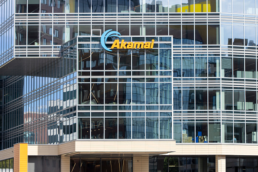 Cambridge, MA, USA - June 29, 2022: Exterior view of the headquarters of Akamai, a content delivery network services provider for media and software delivery, and cloud security solutions.