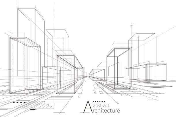 Outline drawings of abstract modern urban buildings and architecture. - ilustração de arte vetorial