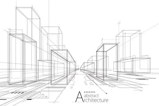 Vector illustration of Outline drawings of abstract modern urban buildings and architecture.