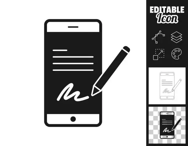 Vector illustration of Electronic signature on smartphone. Icon for design. Easily editable