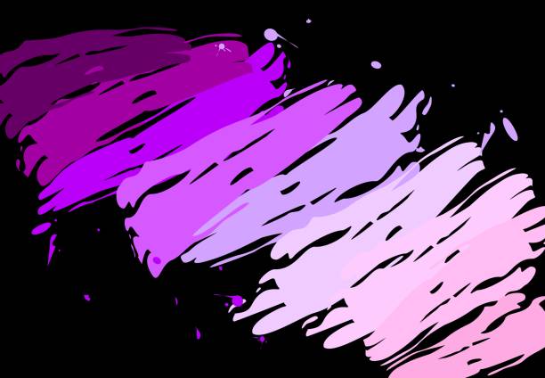 ilustrações de stock, clip art, desenhos animados e ícones de purple shades. sloppy purple brush strokes on a black background. cosmetic background shades of eye shadow and lipstick. vector background for cosmetics catalogs, business cards, presentations, fabrics, - make up make up brush black background cosmetics