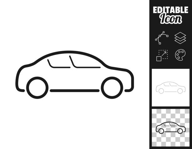 자동차 - 측면보기. 디자인 아이콘입니다. 쉽게 편집 가능 - car computer icon symbol side view stock illustrations