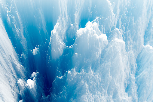 Close-up of a deep polar ice cliff / ravine. 3D illustration rendering.