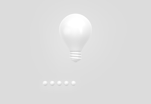 White light bulb with loading bar icon on grey background. Concept of creative or business idea, thinking process or brainstorming. Template interface design element with lamp, render