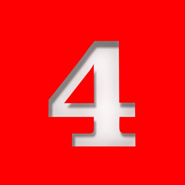 4 four white number on red background stencil cut out design 3d