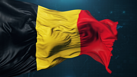 Flag of Belgium on dark blue background. 3D render