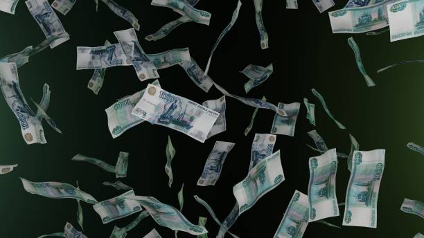 istock 1000 Russian Ruble bills falling down. Banknotes. Money rain. 1423284524