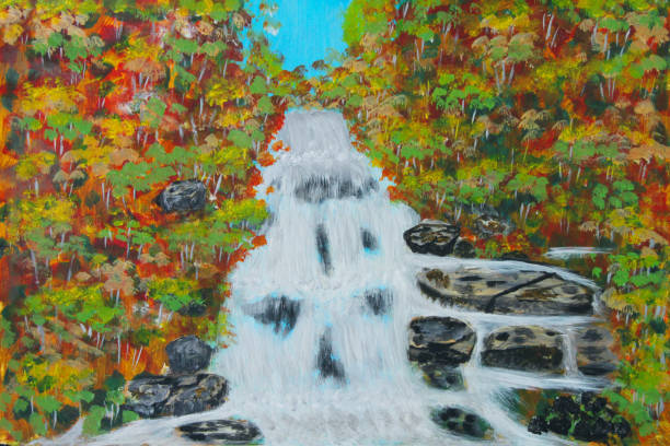 istock Canvas Oil Painting of Waterfall in Autumn 1423286384