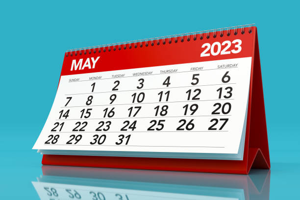 istock May 2023 Calendar. Isolated on Blue Background. 3D Illustration 1423286856