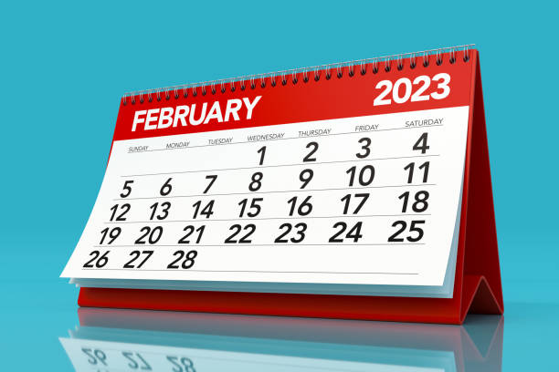 istock February 2023 Calendar. Isolated on Blue Background. 3D Illustration 1423286860