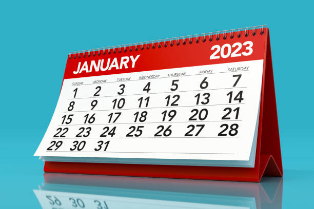 istock January 2023 Calendar. Isolated on Blue Background. 3D Illustration 1423286862