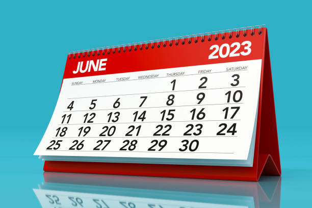 istock June 2023 Calendar. Isolated on Blue Background. 3D Illustration 1423286865