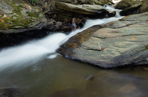 Stream near Boone North Carolina filled with boulders and water cascading through them