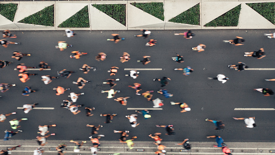 Aerial view of people running