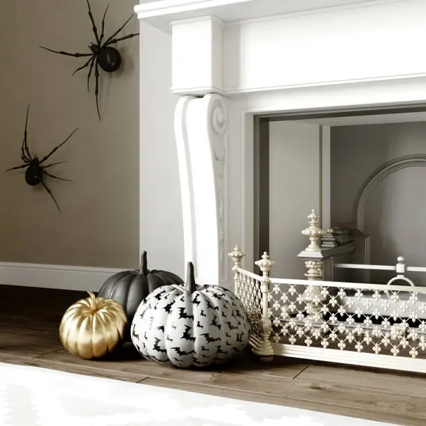 Photo of Modern Halloween living room interior. 3d rendering.