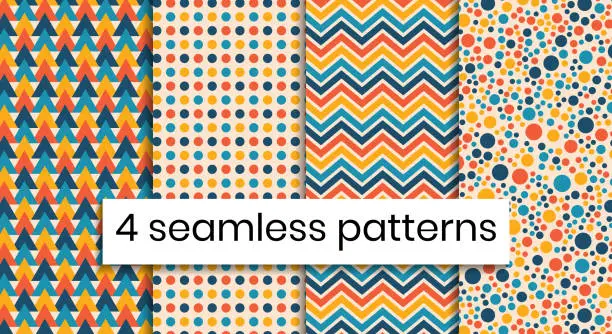 Vector illustration of Seamless abstract geometric patterns set in trendy autumn colors. Colorful background for home decor, textile, fall decoration, wallpaper and wrapping paper.