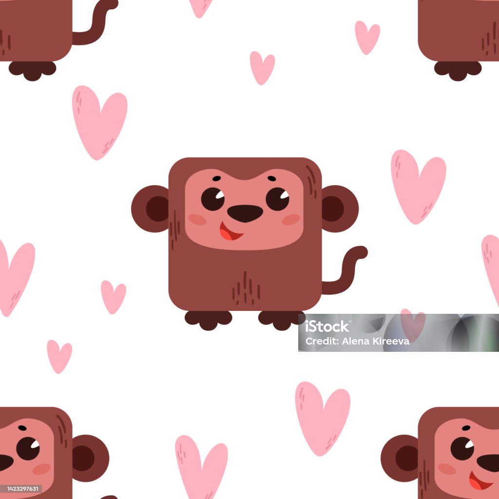 Vetores de Macaco Com Corações Padrão Com Animais De Desenho Animado  Bonitos Impressão Infantil Kawaii Com Animais De Estimação Ilustração  Vetorial Para Tecido Papel Papel De Parede Embalagem e mais imagens de