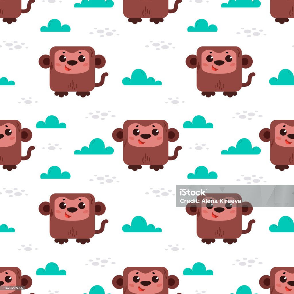Vetores de Um Macaco Na Grama Padrão Com Animais De Desenho Animado Bonitos  Impressão Infantil Kawaii Com Animais De Estimação Ilustração Vetorial Para  Tecido Papel Papel De Parede Embalagem e mais imagens