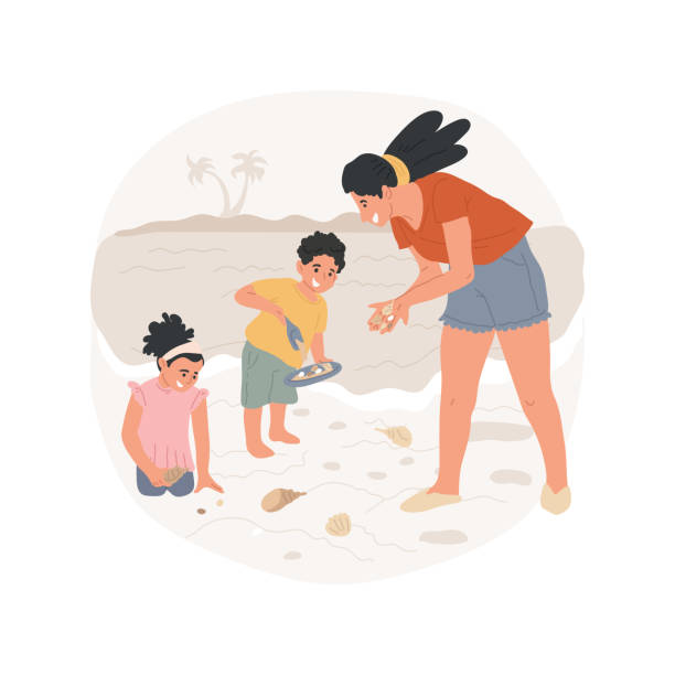 ilustrações, clipart, desenhos animados e ícones de caça ao tesouro da praia isola ilustração de vetor de desenhos animados. - scavenger hunt