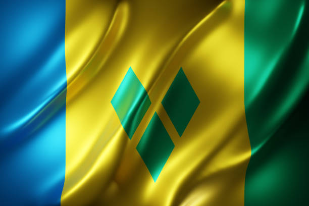 3d rendering of a national Saint Vincent and the Grenadines flag