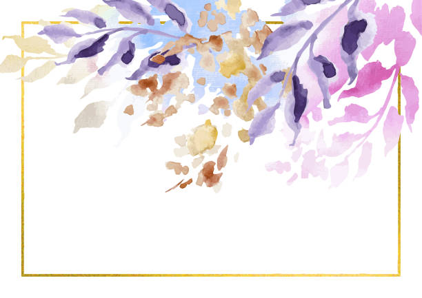 Watercolor vector autumn foliage banner with leaves. Vector Hand-drawn watercolor autumn banner with leaves isolated on white background. With golden frame. Illustration with copy space for greeting cards, wedding invitations, floral poster and decorations. fall flower bouquet stock illustrations