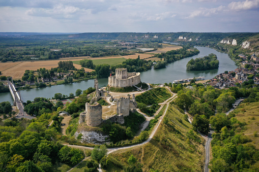 aerial view on gaillard castle in the city of the andelys in Normandy in France
