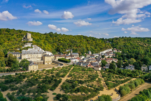 aerial view on the city of La Roche Guyon in Val d'Oise in France