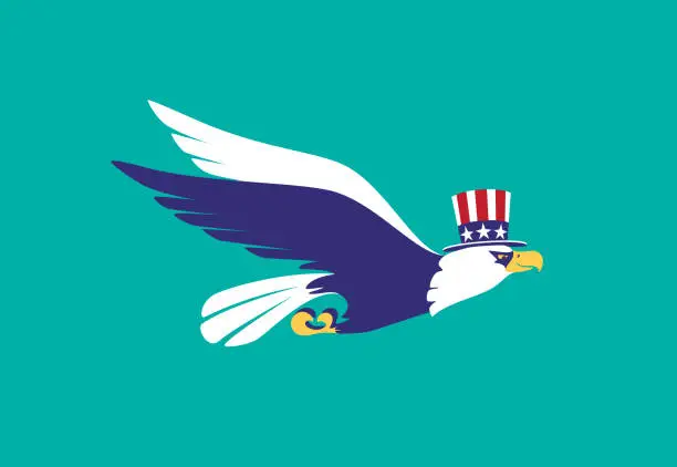 Vector illustration of American bald eagle flying