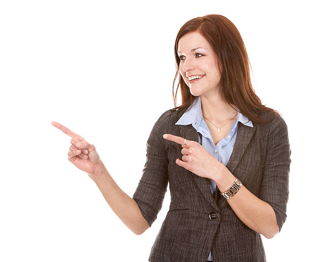 istock business woman pointing 142330489