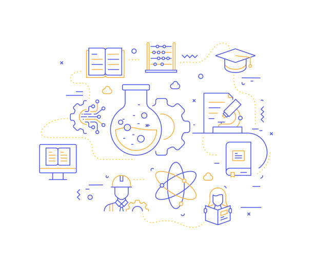 istock STEM EDUCATION Related Line Style Banner Design for Web Page, Headline, Brochure, Annual Report and Book Cover 1423309638