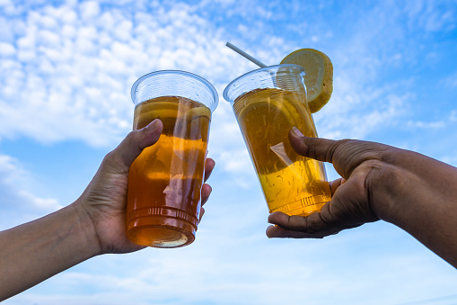 Cup of a lemon tea | low angle view images - Stock photo