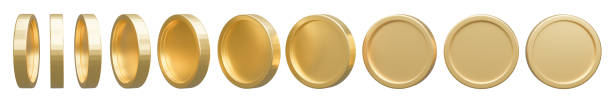 istock Set of golden coin in different shape on white background. 3d rendering. 1423324314