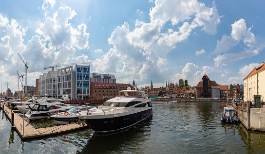 A picture of the Gdansk Marina and the Motlawa River, with the iconic Crane on the right.