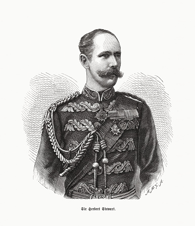 Major-General Sir Herbert Stewart (1843 - 1885) - British soldier. He fought in various British colonial wars, for example in the Anglo–Sudan War (1881 - 1899). Wood engraving, published in 1885.