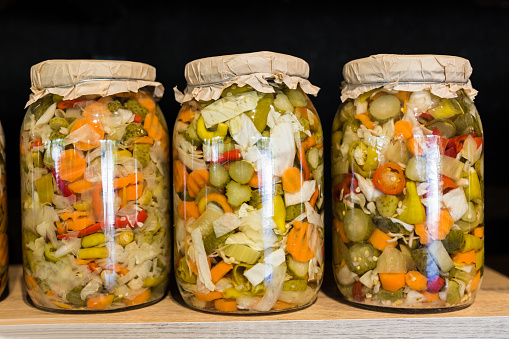Cut up fermented vegetables in a jar for sale
