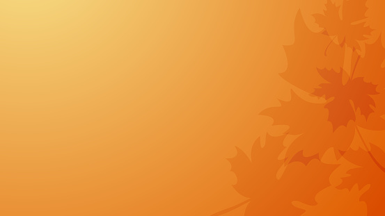 Abstract orange autumn season gradient background with leaves.