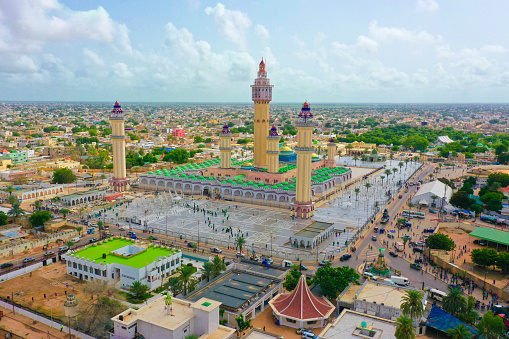 Muscat, Oman – July 28, 2022: Façade of Sultan Qaboos Grand Mosque in Muscat.
