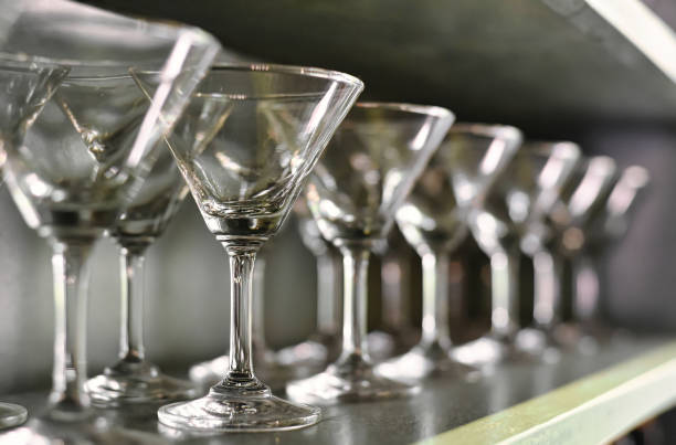 istock Glass tableware in a wooden vintage cupboard 1423330112