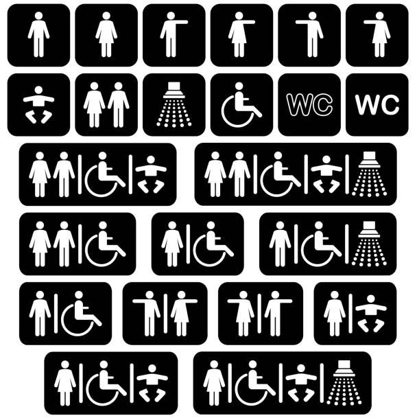 화장실 표지판 및 화장실 아이콘 - silhouette interface icons wheelchair icon set stock illustrations