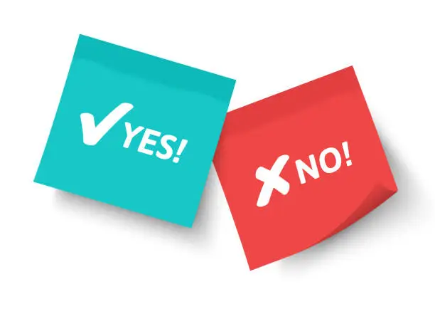 Vector illustration of Yes and No words written on office memo notes