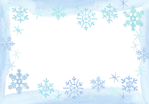 Snow background frame painted with watercolors