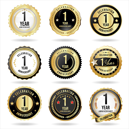 Collection of golden anniversary badge and labels vector illustration