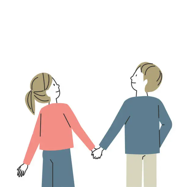 Vector illustration of Young Man And Woman Couple Holding Hands