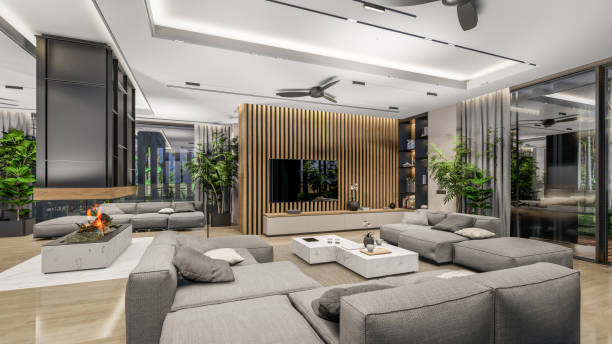 istock 3d rendering of modern cozy interior with living, dining zone, stair and kitchen 1423341901