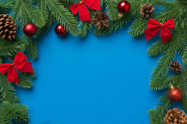 istock Christmas background with fir branches and Christmas decor. Top view, copy space for text 1423346560